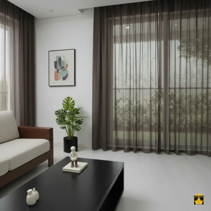 Salonunuza zerafet katacak Düz kahve tül perde.