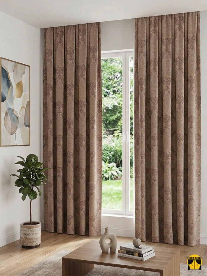 Açık Kahve – Damask Desenli Dökümlü Jakar Fon Perde