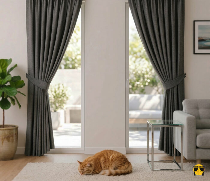 Gri renkli keten fon perde modeli