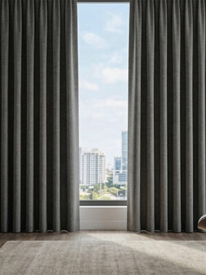 Salon için keten fon perde gri renkli