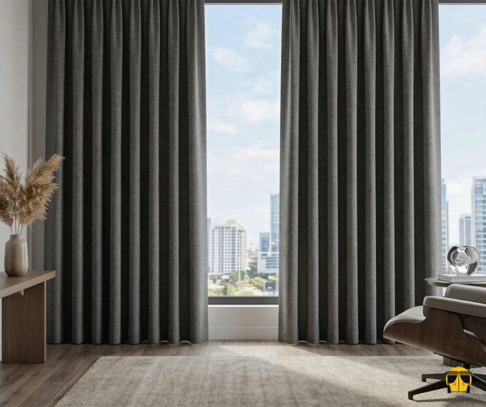 Salon için keten fon perde gri renkli