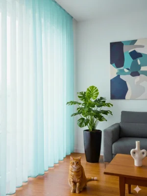 Gök Mavisi Tül perde modeli