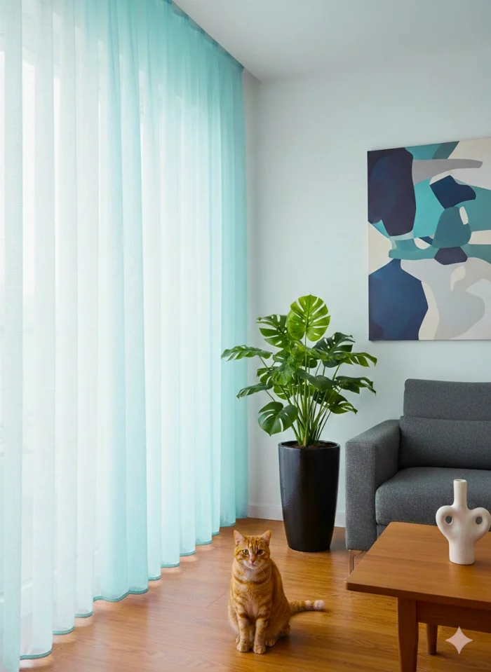 Gök Mavisi Tül perde modeli