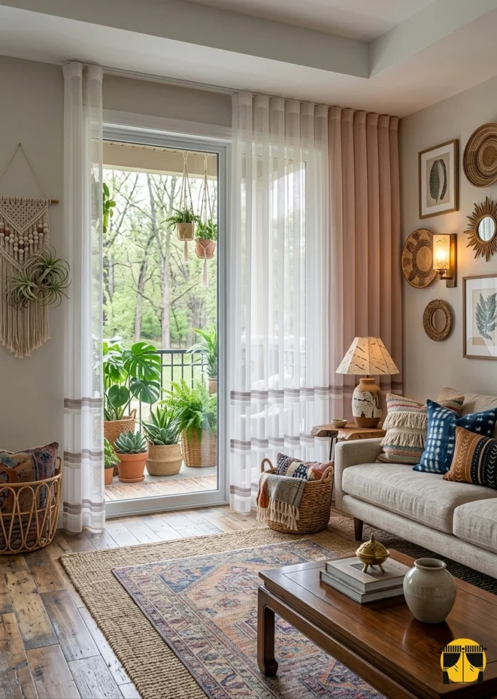 "Girona beyaz şerit desenli file tül perdenin modern dokusu ve saf beyaz tonunun salonda yarattığı ferah, aydınlık ve minimalist atmosfer."