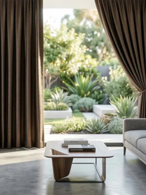 İnci dokulu kahverengi fon perde