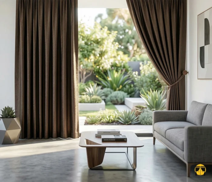 İnci dokulu kahverengi fon perde