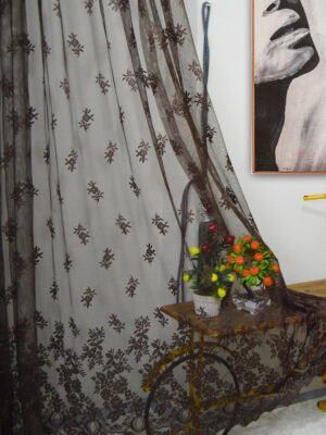 Desenli Kahverengi tül perde modelleri ve fiyatları