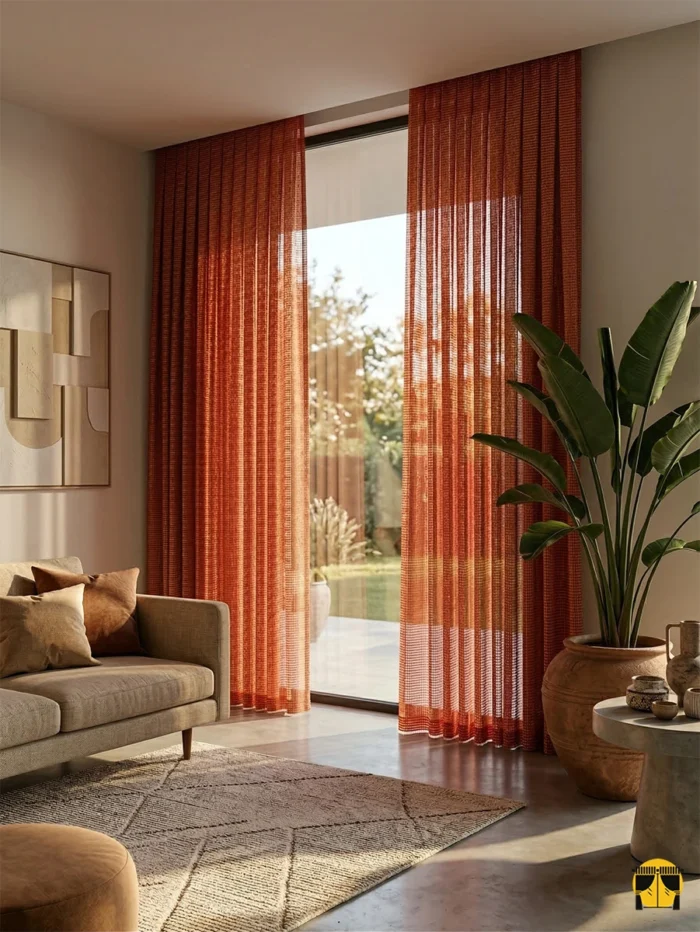 kırmızı tül perde kızıl turuncu