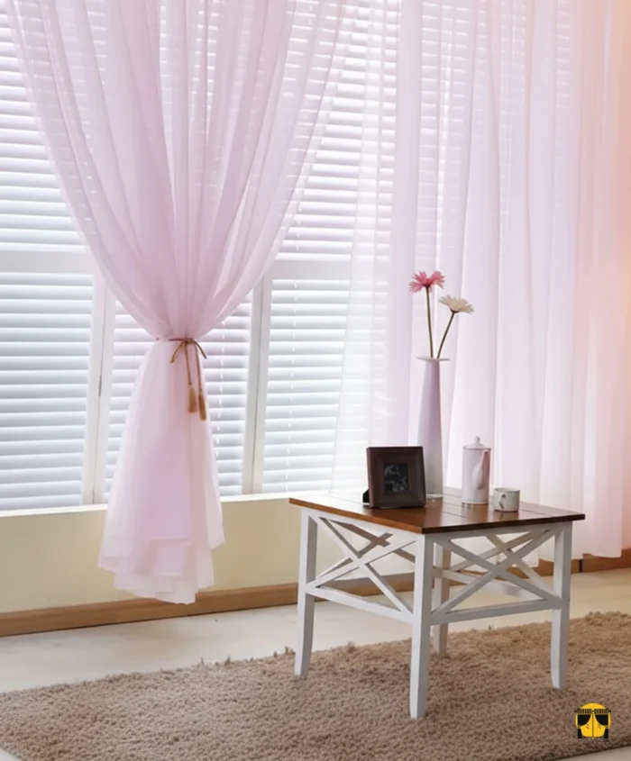 Pembe renkli düz tül perde modelelri ve dokusu