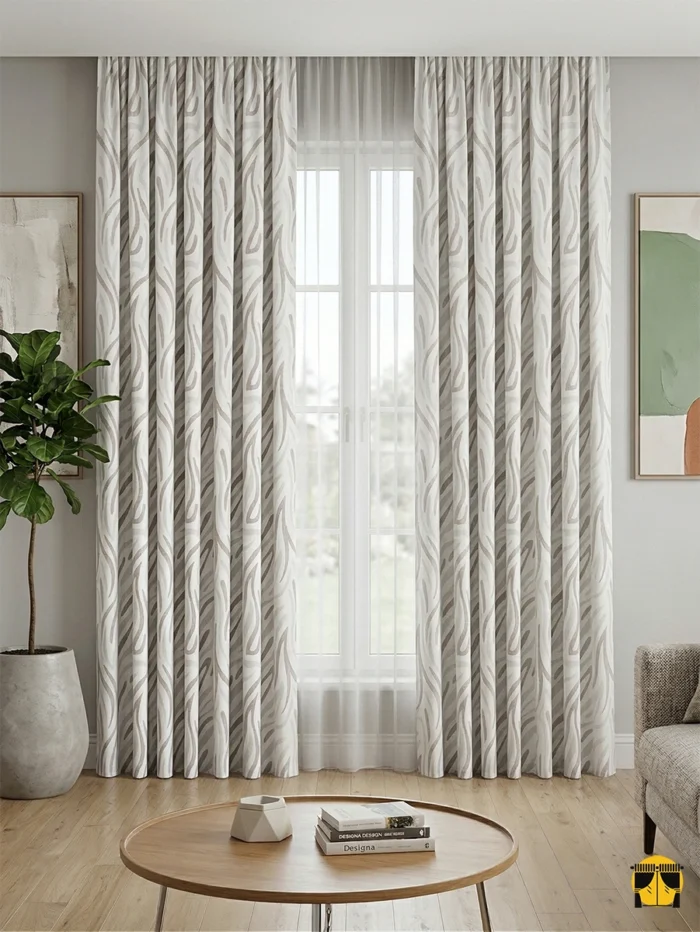 Safari Desenli Dökümlü Fon Perde – Krem – Kahve