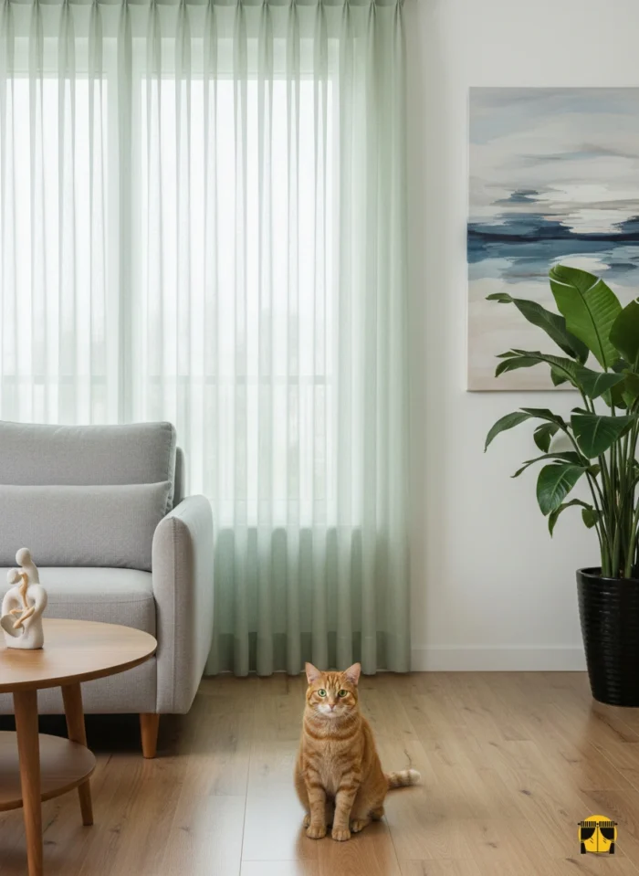 Silik Çizgili Modern Dökümlü Yeşil Tül Perde