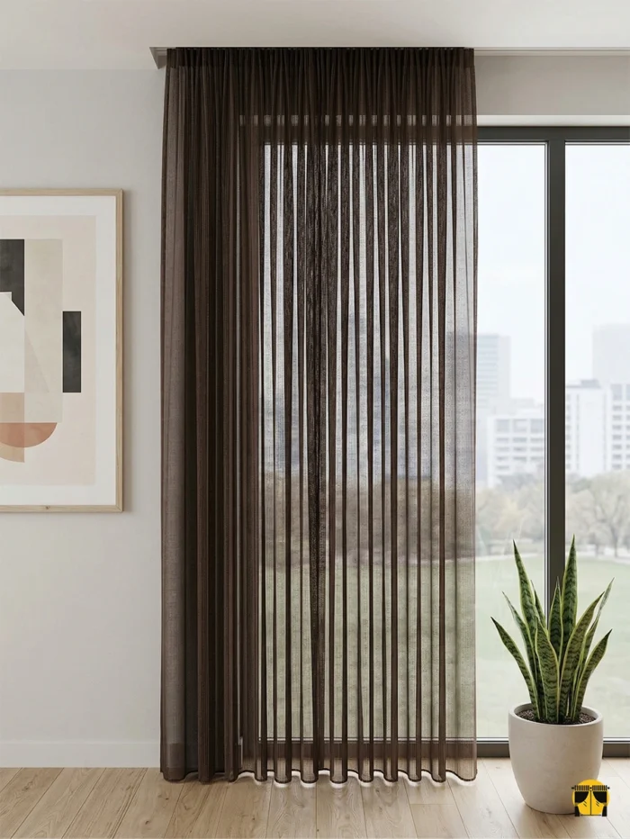 Koyu kahverengi tül perde modelleri