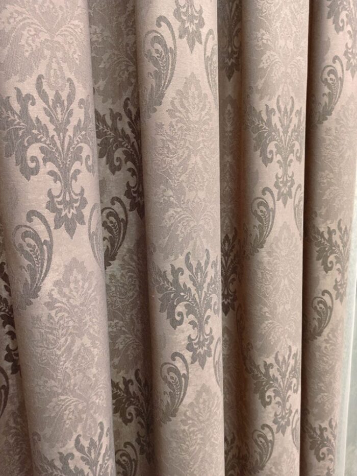 acik-kahve-fon-perde-damask-desenli-a Kahverengi fon perde modelleri