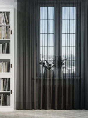 Koyu gri düz tül perde