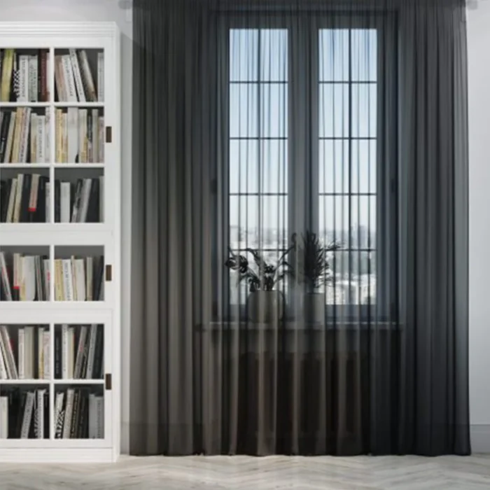 Koyu gri düz tül perde