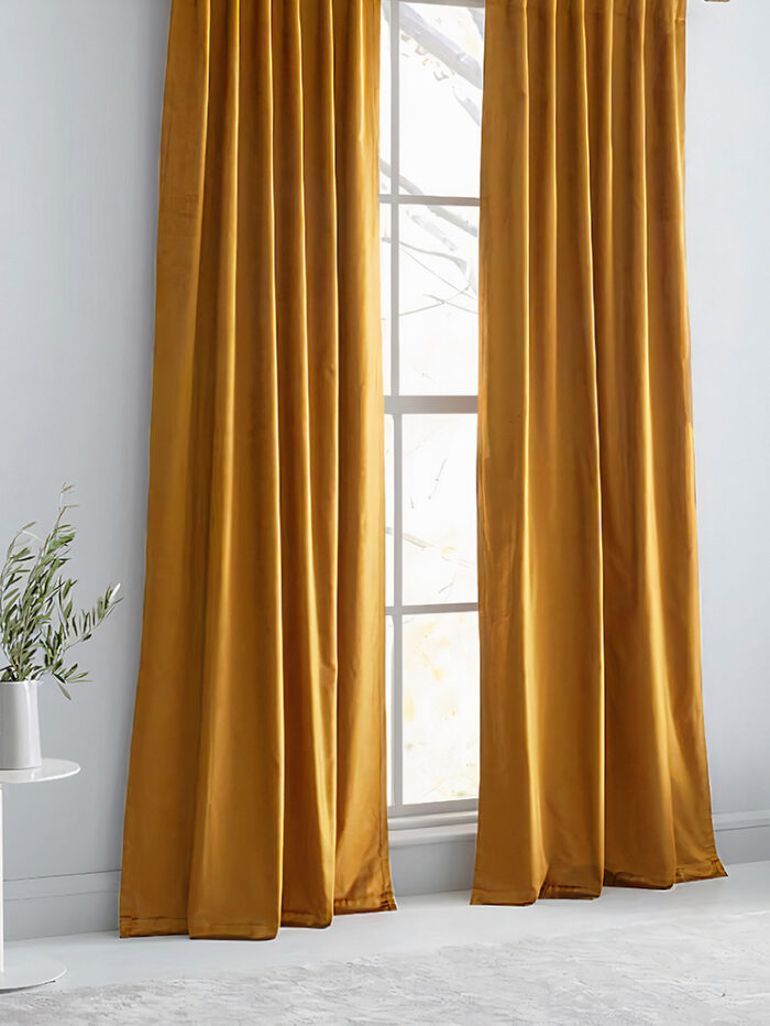 Sarı renkli düz fon perde