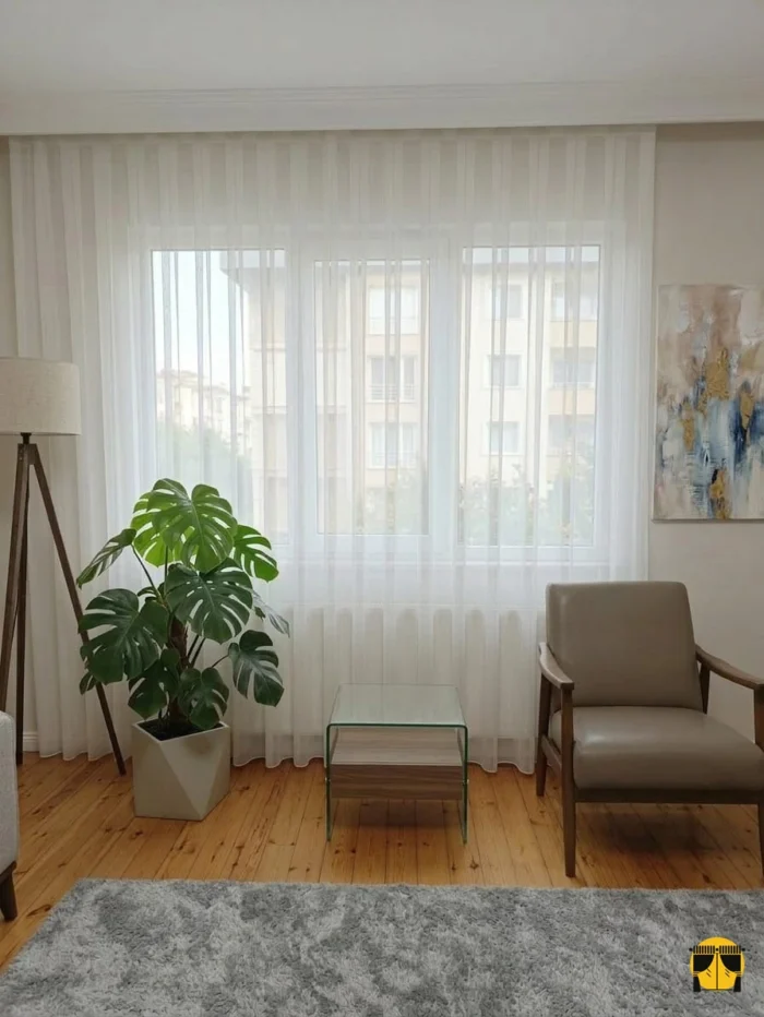 Yumo İpeksi Dokulu Düz Dökümlü Tül Perde – Beyaz