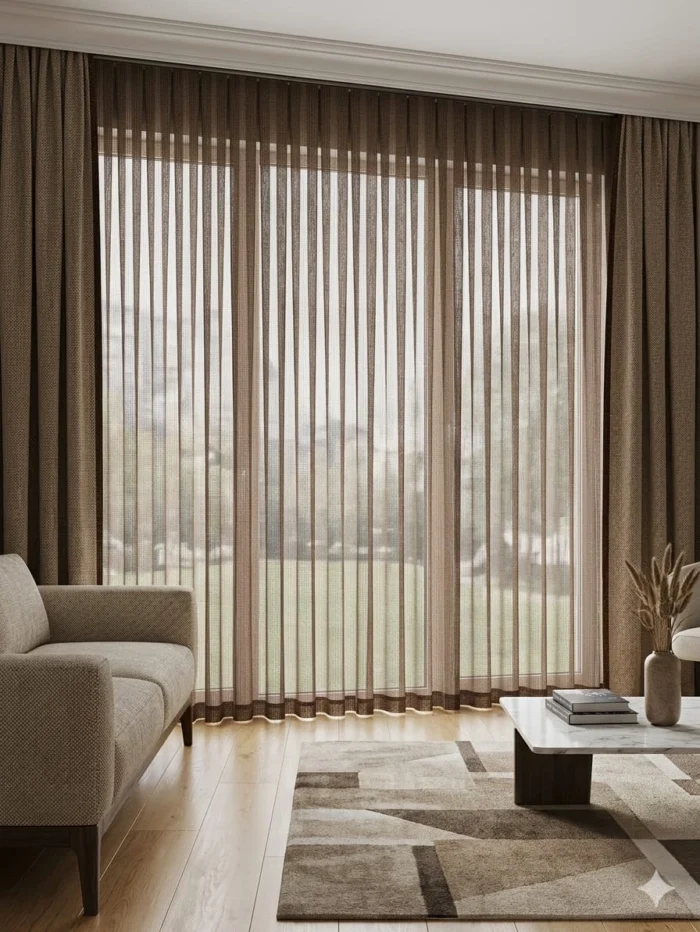 Çizgili Tül Perde – Kahverengi