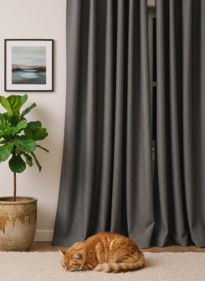 Dökümlü Keten – Fon Perde – Koyu Gri