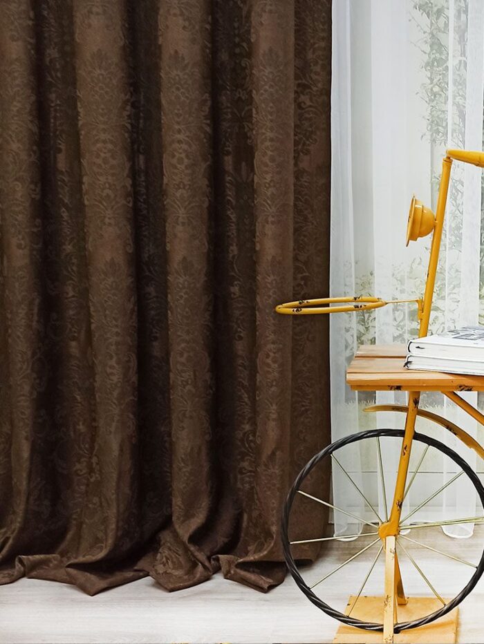 Koyu kahve desenli fon perde