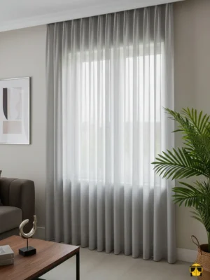 Açık Gri Salon keten perde modelleri
