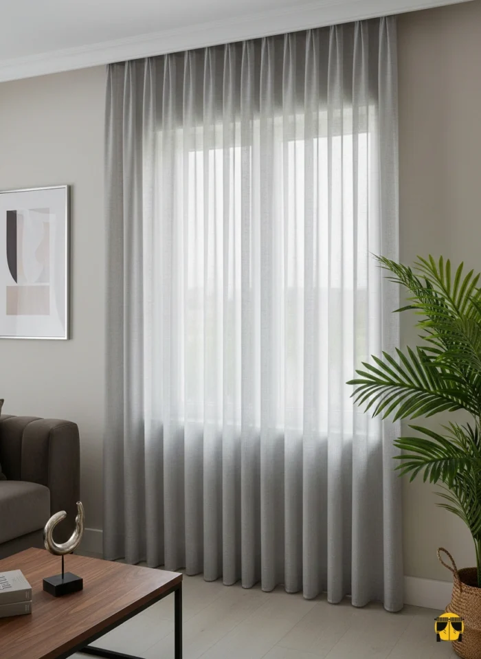 Açık Gri Salon keten perde modelleri