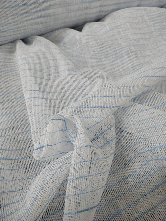 Mavi çigili beyaz kete tül perde