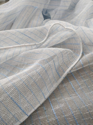 Mavi çigili beyaz kete tül perde