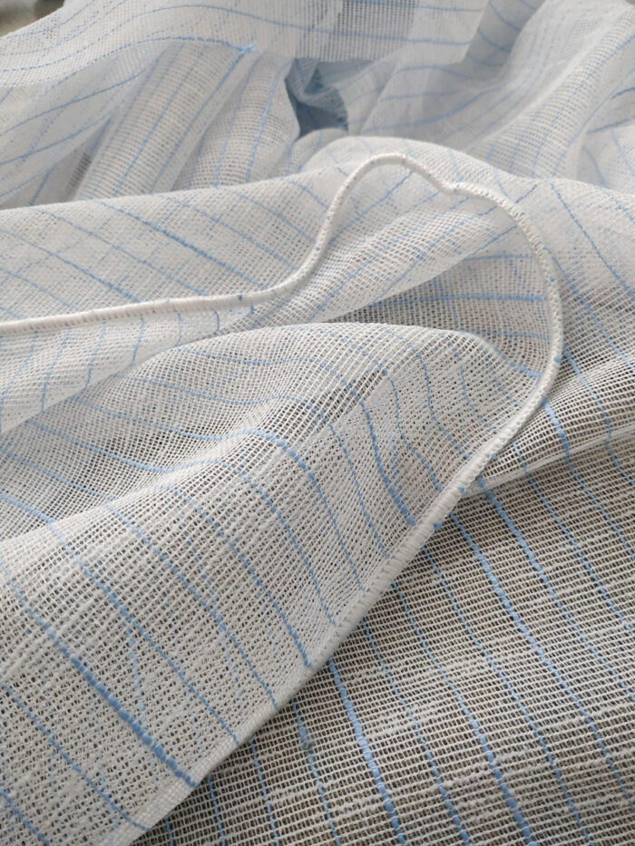 Mavi çigili beyaz kete tül perde