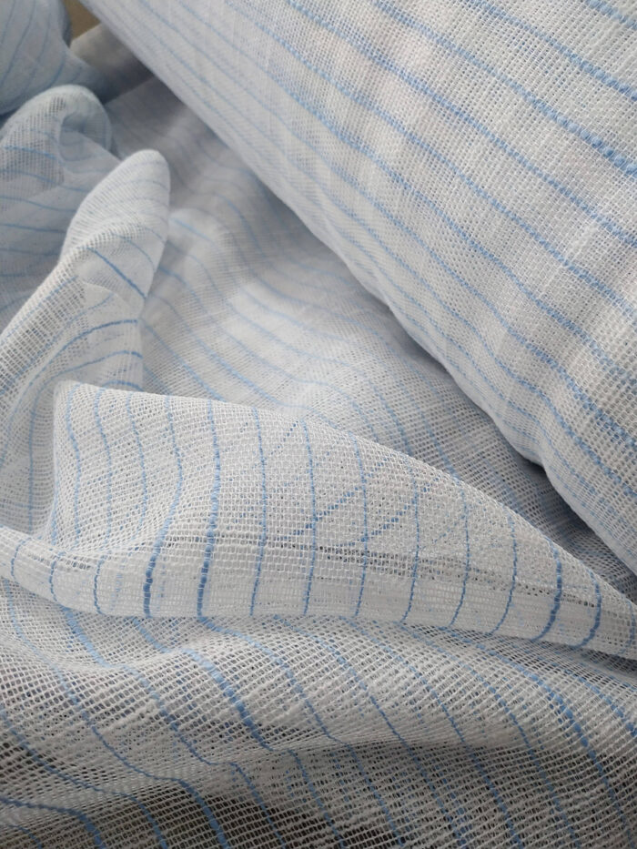 Mavi çigili beyaz kete tül perde