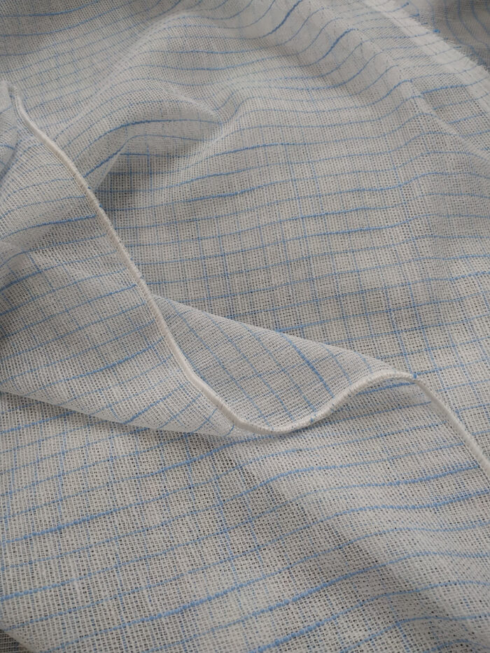 Mavi çigili beyaz kete tül perde