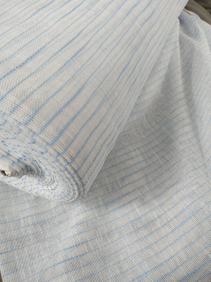 Mavi çigili beyaz kete tül perde