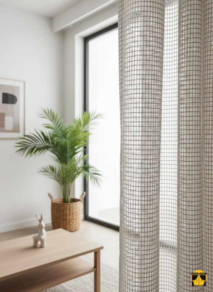 File Dökümlü Tül Perde - Sütlü Kahve - Kedi Dostu Maksimum Dayanıklılık