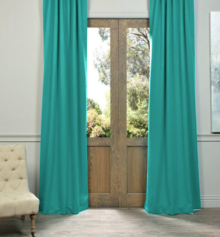 Saten Turkuz Mavi fon perde