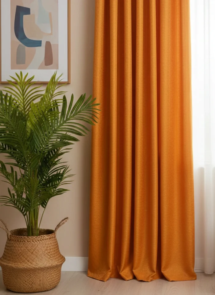 Turuncu rengi inci parlak fon perde