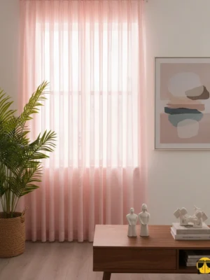 Pudra rengi yatak odası tül perdesi