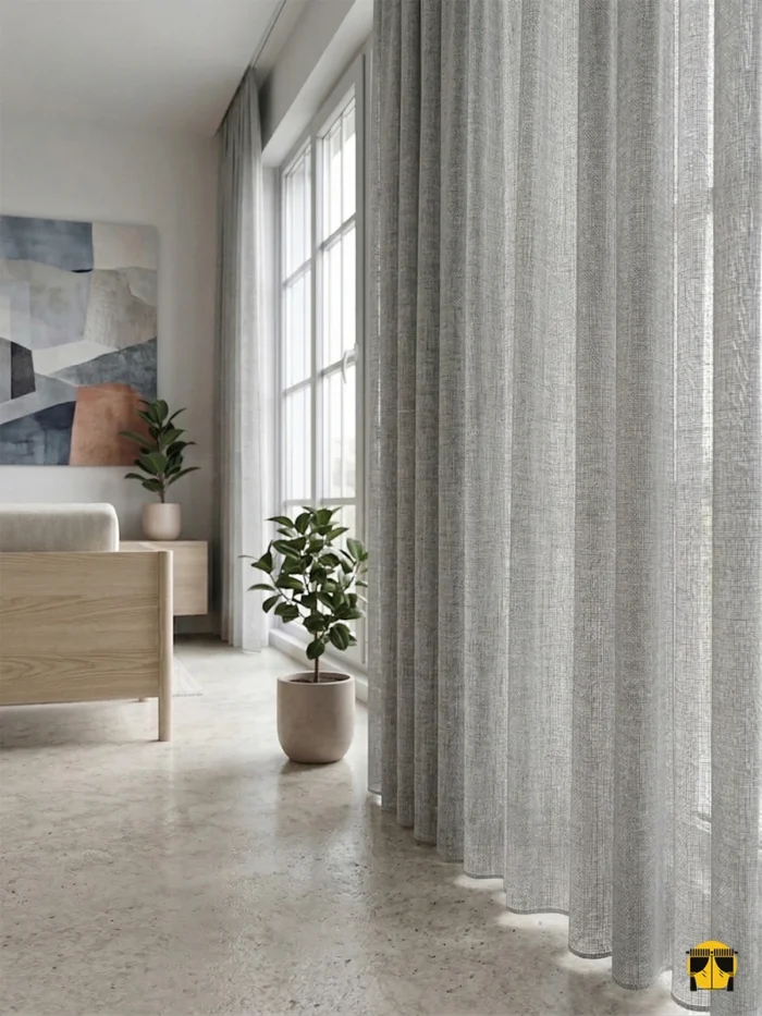 "Açık gri tonundaki pürüzsüz yüzeyi ve kaliteli dökümlü lif yapısını sergileyen Akinto serisi modern tül perde yakın plan çekimi."