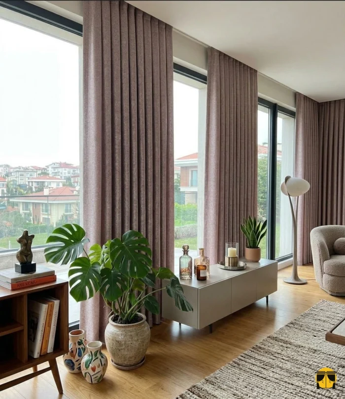 Keten fon perde sütlü kahve