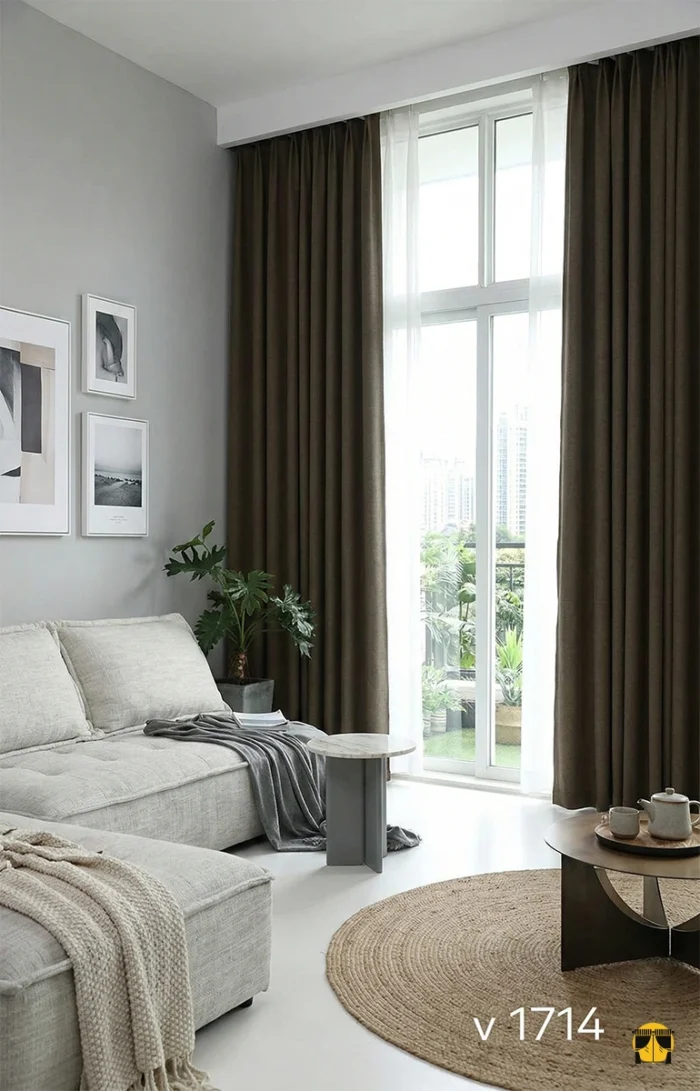 Kahverengi karartma keten fon perde