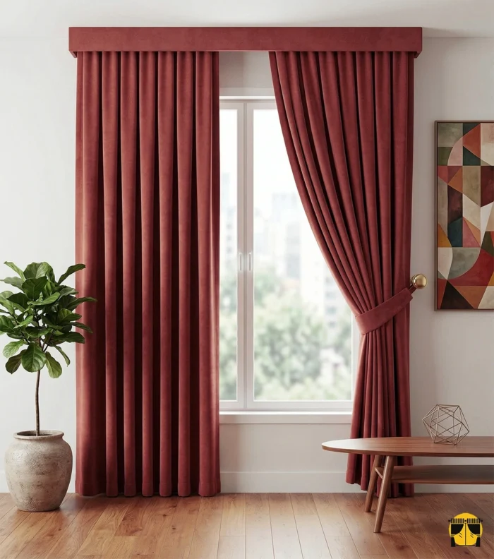 Işık ve Atmosfer: "Kiremit rengi Diamond fon perdenin mikro dokusu arasından süzülen ışığın, oda içerisinde yarattığı sıcak, enerjik ve gün batımı tonlarındaki huzurlu aydınlık."