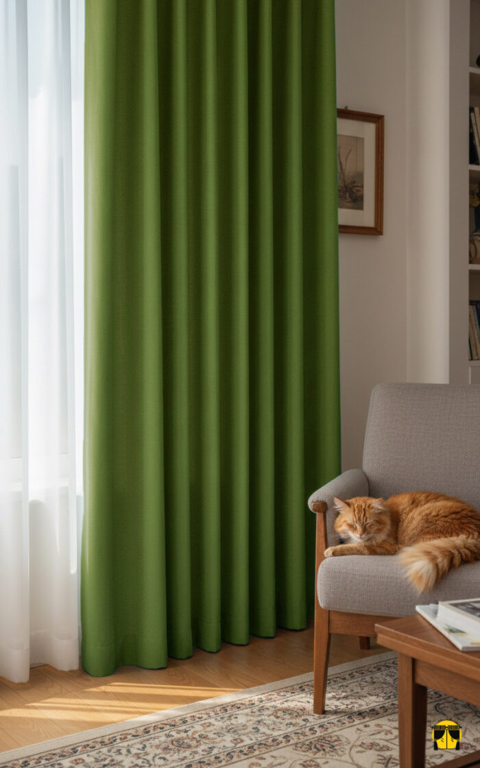 yeşil renkli fon perde