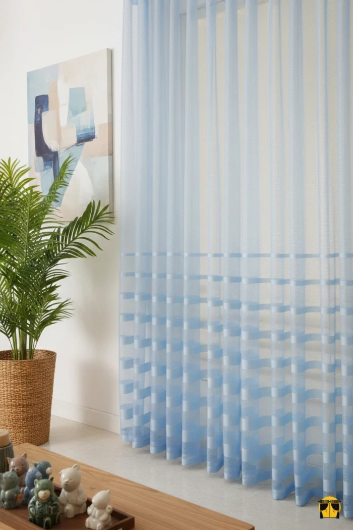 Mavi File tül perde salon için