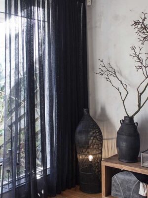 siyah keten tül perde