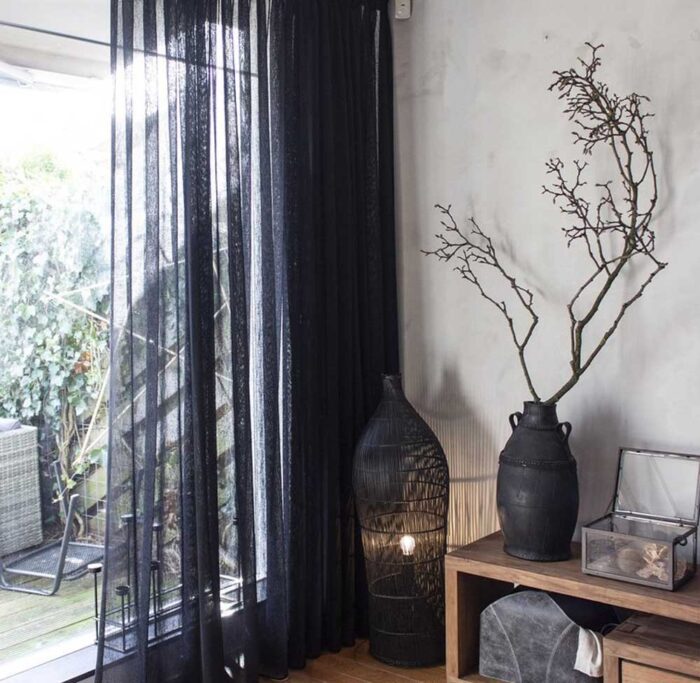 siyah keten tül perde