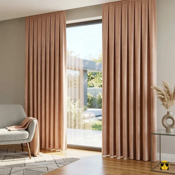 Somon rengi süet fon perde modelleri