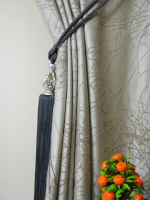 Granit Çizgili Fon Perde -80x260cm Krem Pileli