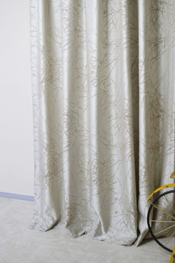 Granit Çizgili Fon Perde -80x260cm Krem Pileli