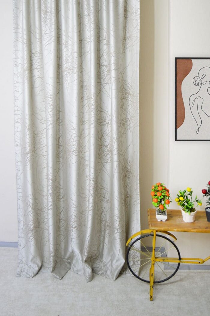 Granit Çizgili Fon Perde -80x260cm Krem Pileli