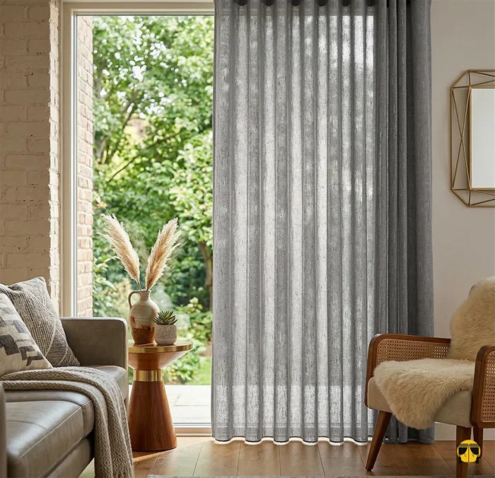 Keten gri çizgi efektli perde