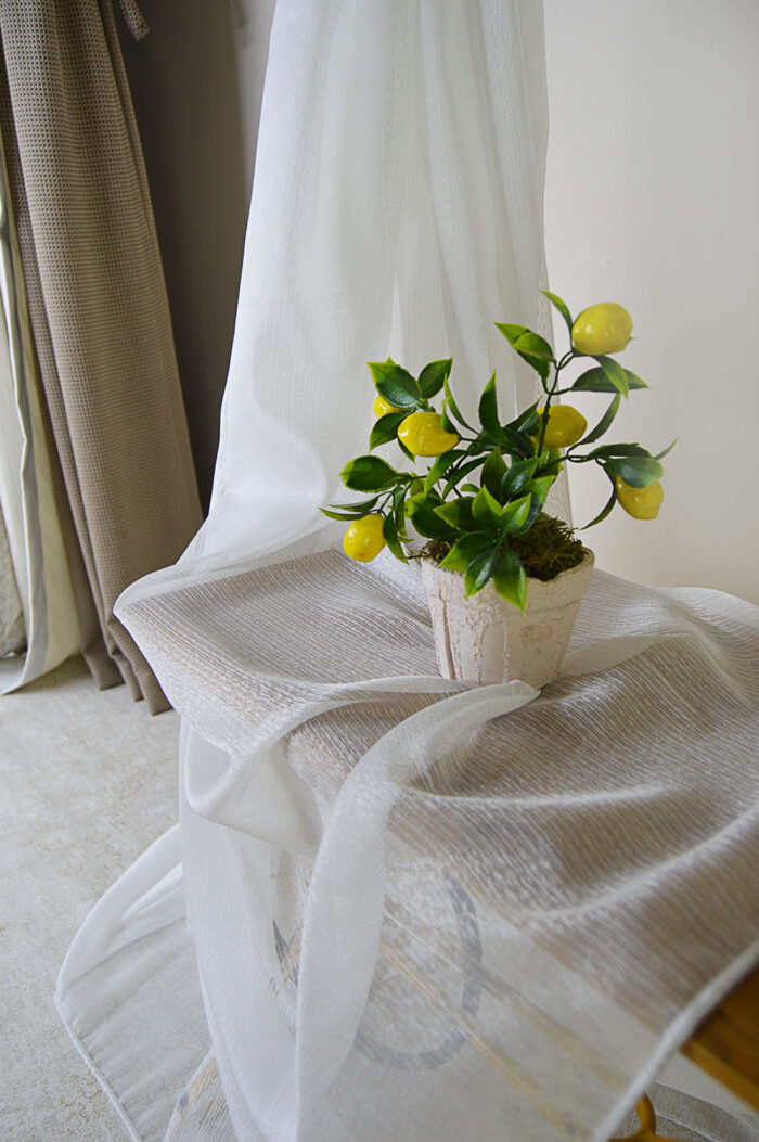 Sık Çizgili Ekru Krem Tül